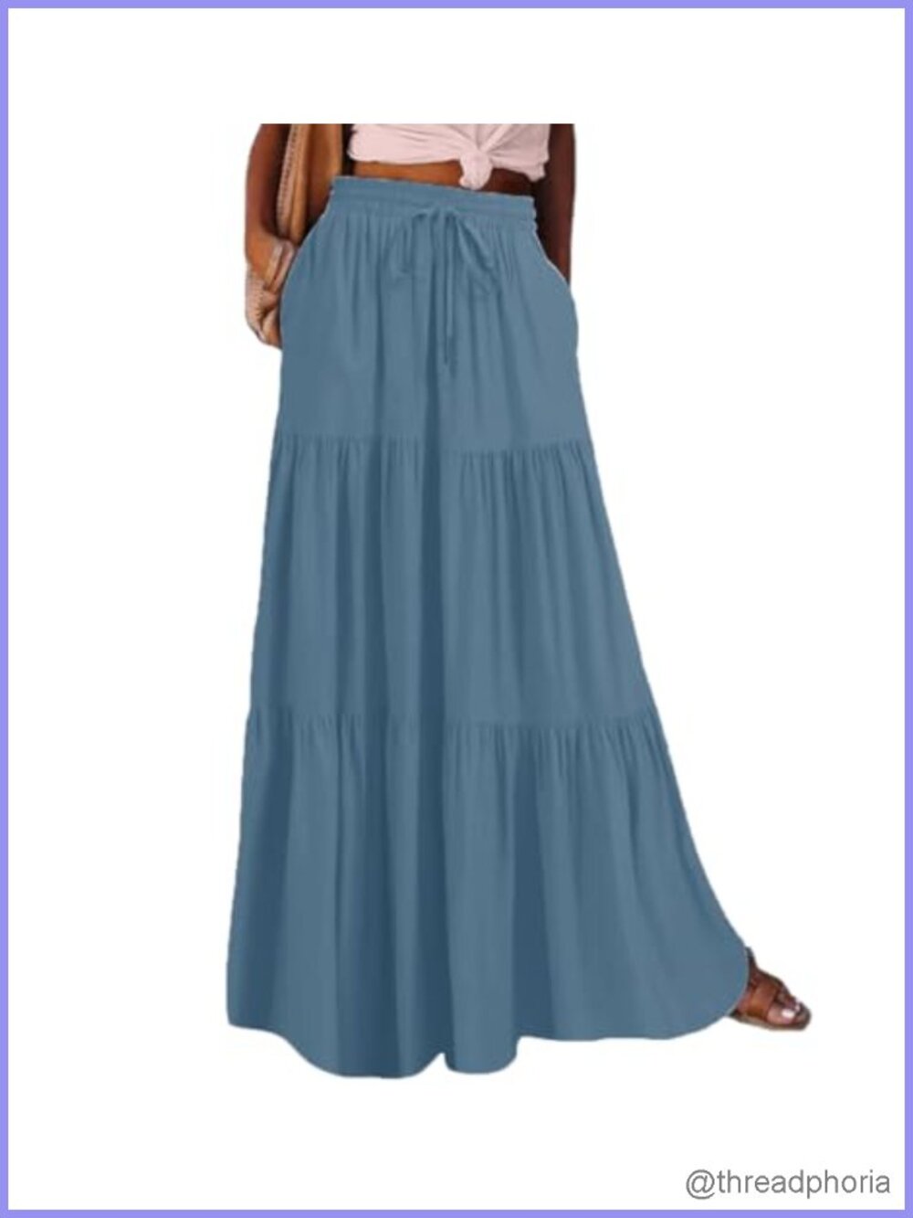 Flowy Tiered Maxi Skirt High Waisted Ruffle Cotton Blend Boho Casual